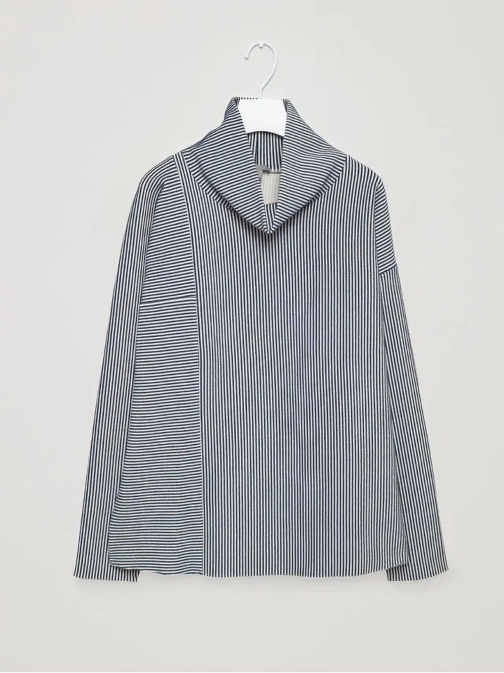 COS • High-Neck Ribbed Top in Navy/White - Picture 4 of 12